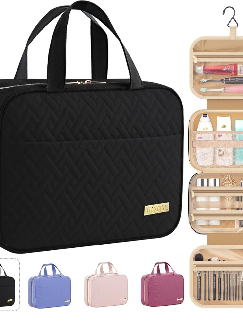 Hanging Travel Toiletry Bag Women Men Essentials Black | Big Compartment, Waterp